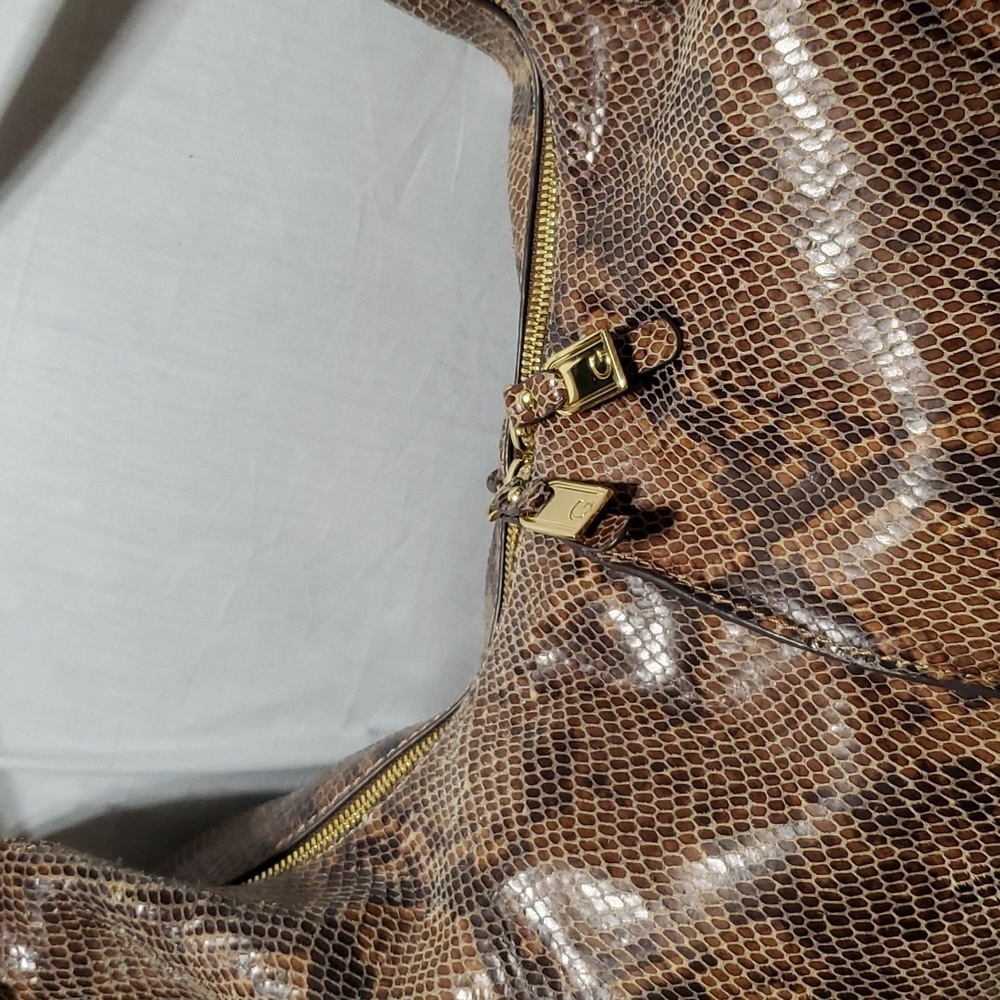 Gili python print leather large slouch shoulder b… - image 2